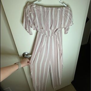 Striped off the shoulder jumpsuit